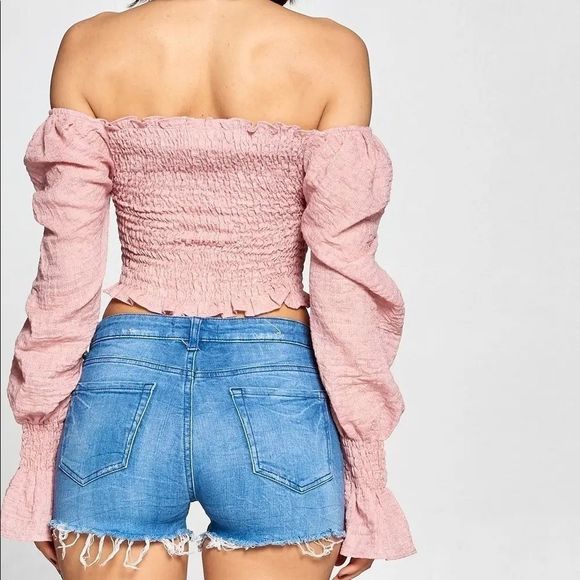 Pink Smocking Off Shoulder Top - Picture 3 of 7